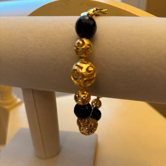 B Italy Bronzo Italia Gold Plated Black Crystal Bracelet - Picture 7 of 11